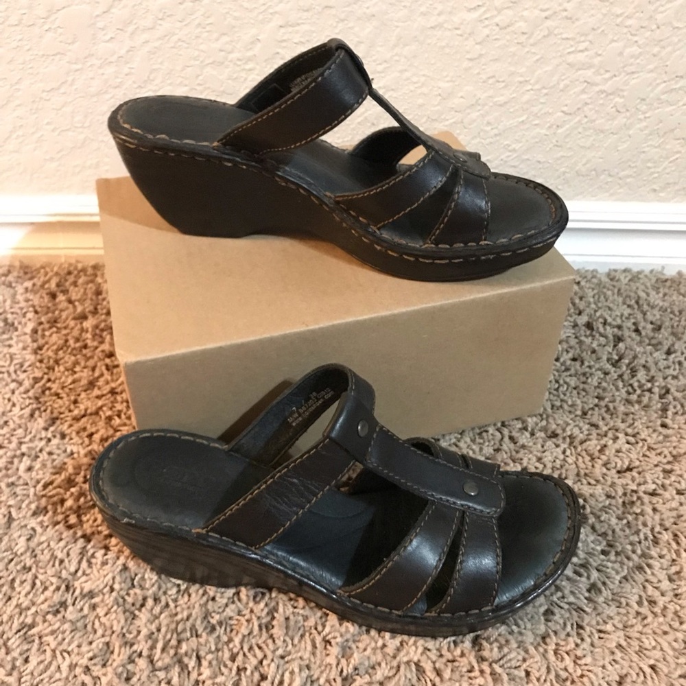 Born black wedge leather sandals shoes 7 / 38